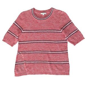 RHIE Women’s Short Sleeve Top 90’s Style Split ahem Red Stripe Size Medium